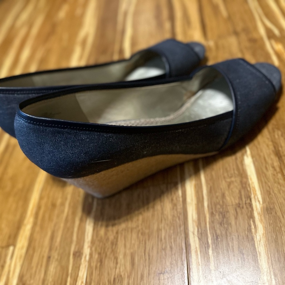 Navy Wedge Peep-Toe Shoes